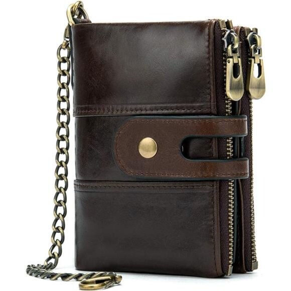Genuine Leather Soft Bifold Rfid Wallets for Men Coin Purse Keychain Snap Zip - Picture 1 of 8